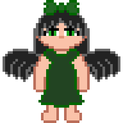 Sprite of our youngest headmate, Kiyoi. Sprite of our youngest headmate, Kiyoi. They have green eyes. She is wearing a dark green dress and has a green hair bow.