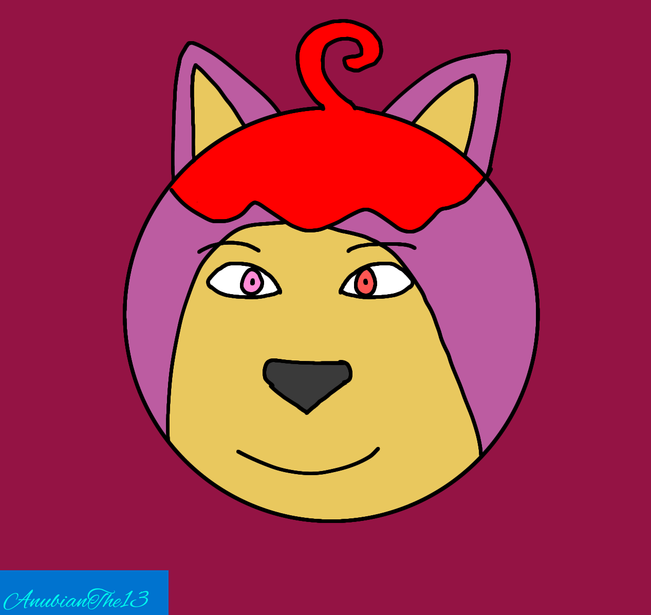 Head bust of Youko in front of a faded red background. Anubian's signature is in the bottom left corner.