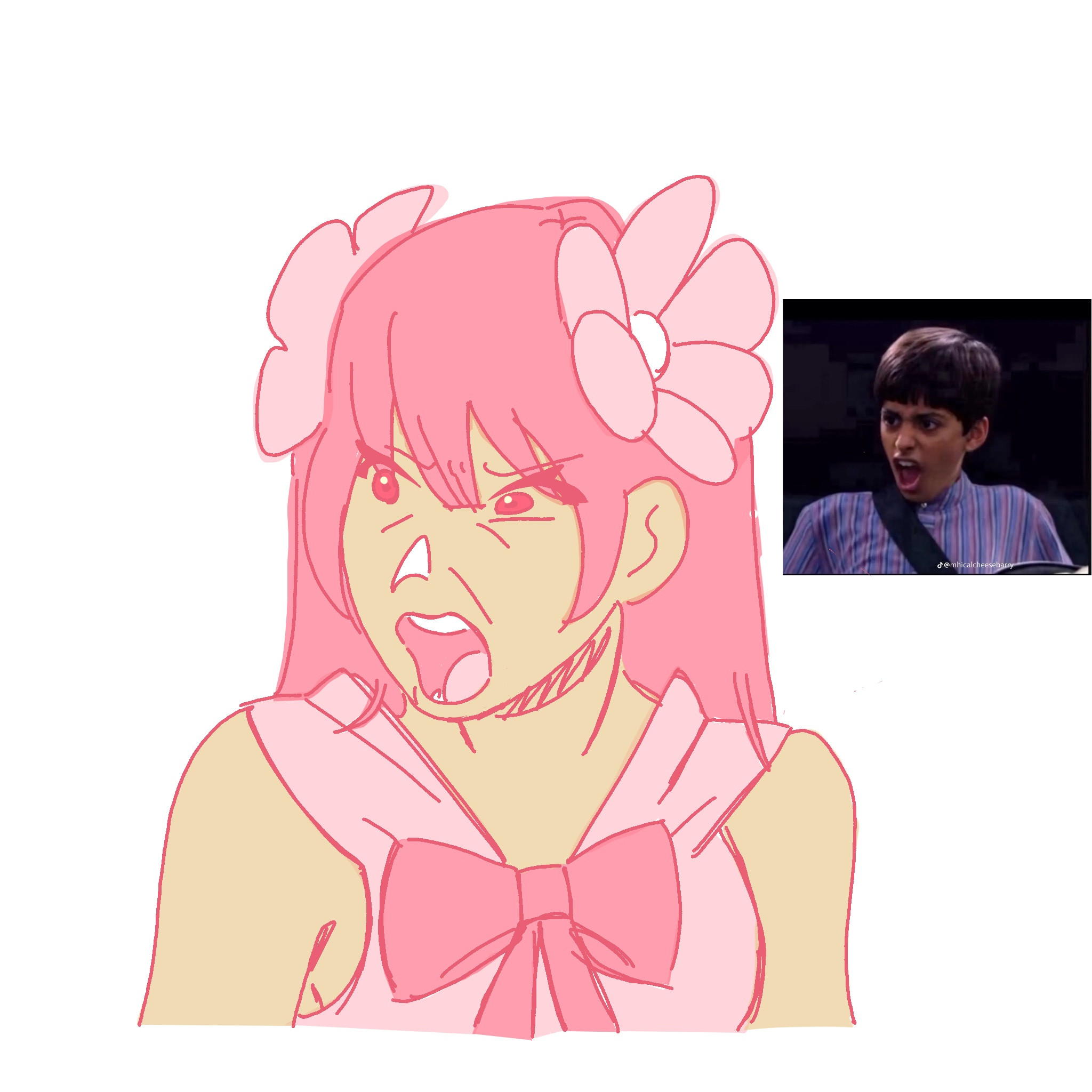 Saray imitating a shocked face from a tiktok meme.