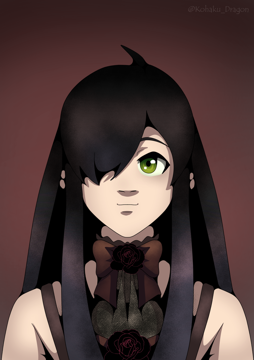 Bust of Kiyoi wearing the outfit that her vtuber model wears.